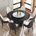 thumbnail image 1 of Modern Round Dining Table 60.29", Artificial Marble Surface With Base, 31.5" Rotatable Disk For 6-8, Scratch- Black Textured Solid Wood Base Table, 60.29" Top, Turntable & Easy To Clean, 1 of 6