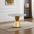 thumbnail image 1 of Modern Round Dining Table,Luxury Breakfast Table with Stainless Steel Base, 46.85Inch Marble Top Kitchen Table for Dining Room, Kitchen, 1 of 8