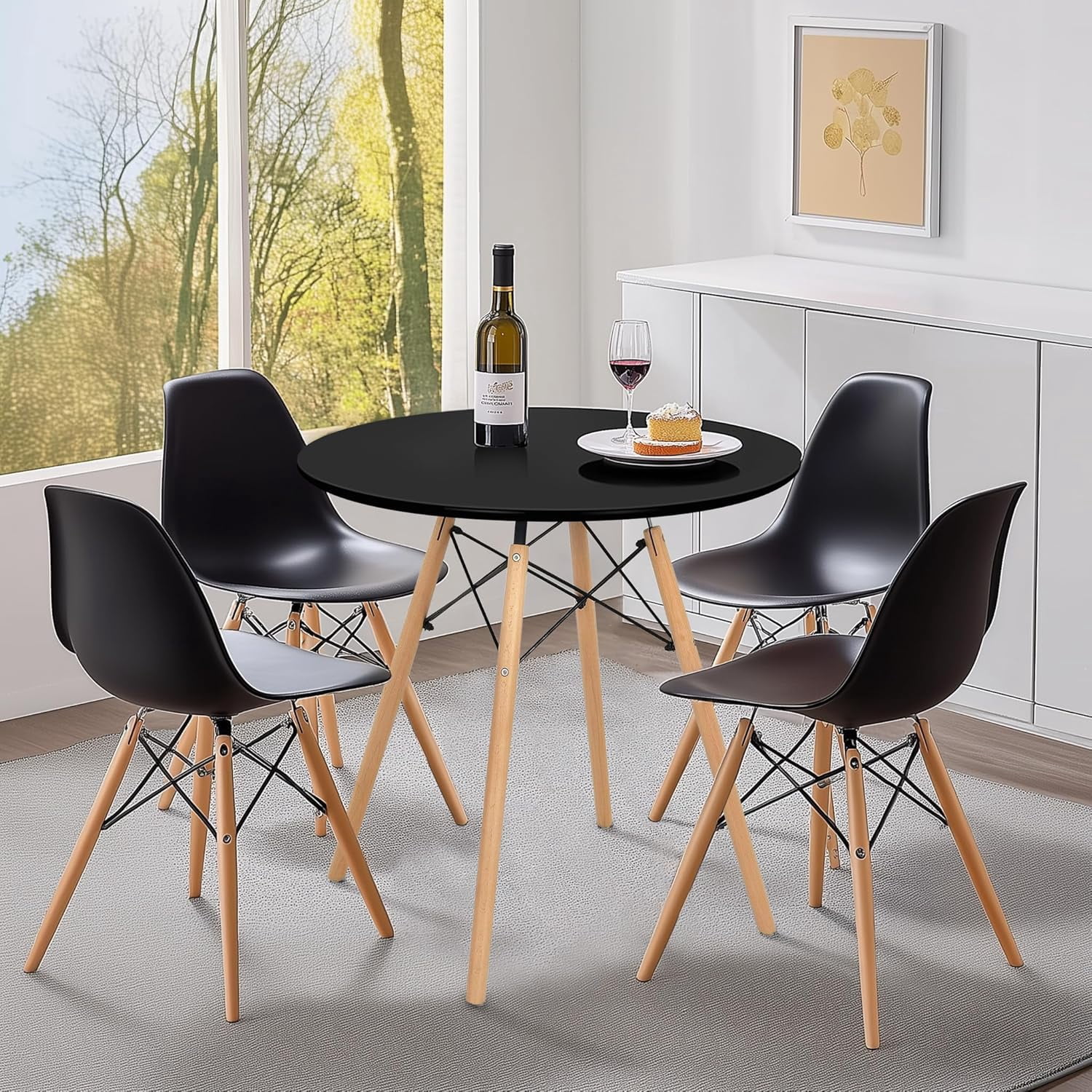 Modern Round Dining Table - Solid Wood and MDF Tabletop - Mid Century ...