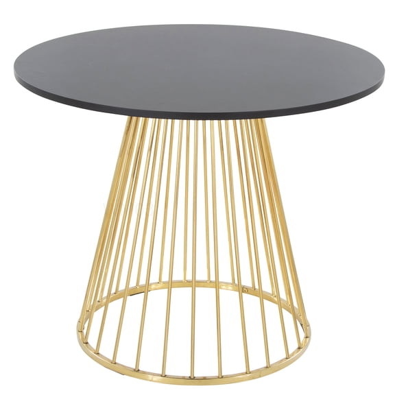 Modern Round Dining Table for 4, Gold Metal Base and Black Wood Top for Contemporary Dining Room