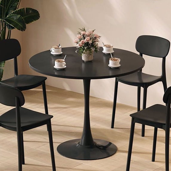 Modern Round Dining Table in Black, 31.5 Inch MDF and Metal Kitchen Furniture for Small Spaces and Studios