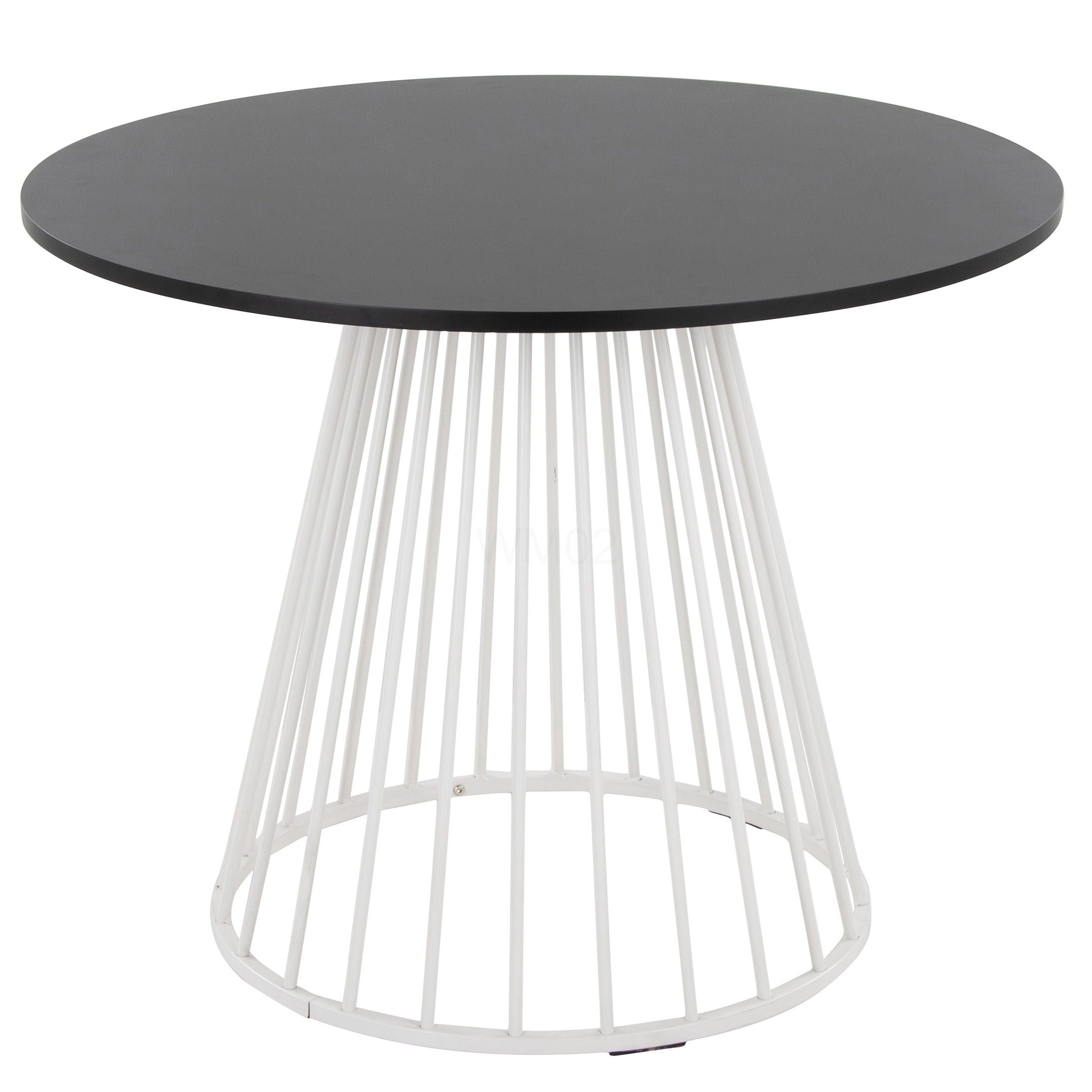 Modern Round Dining Table with Cage Base, White Metal and Black Wood ...