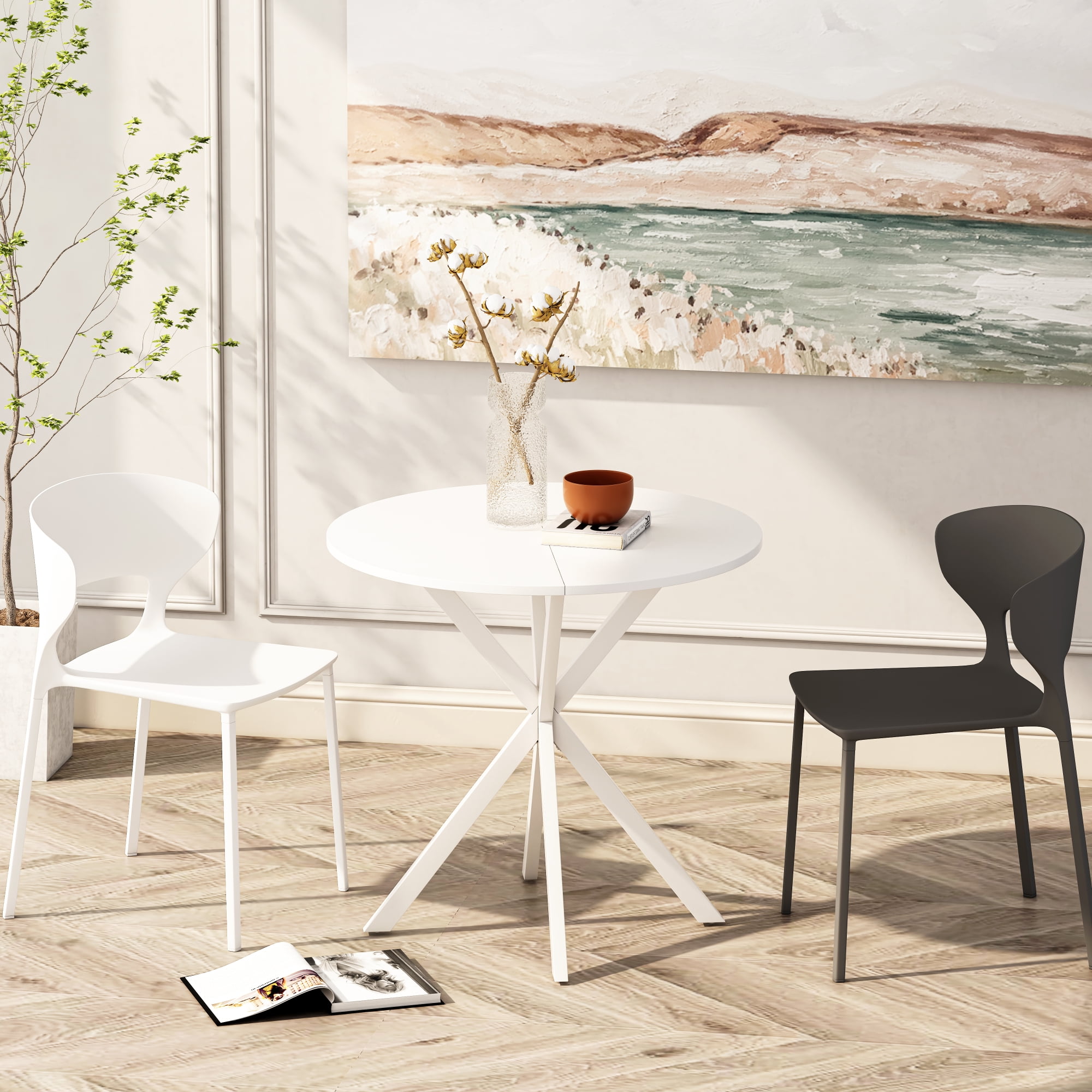 '' Modern Round Dining Table with Crossed Legs, White Occasional Table ...