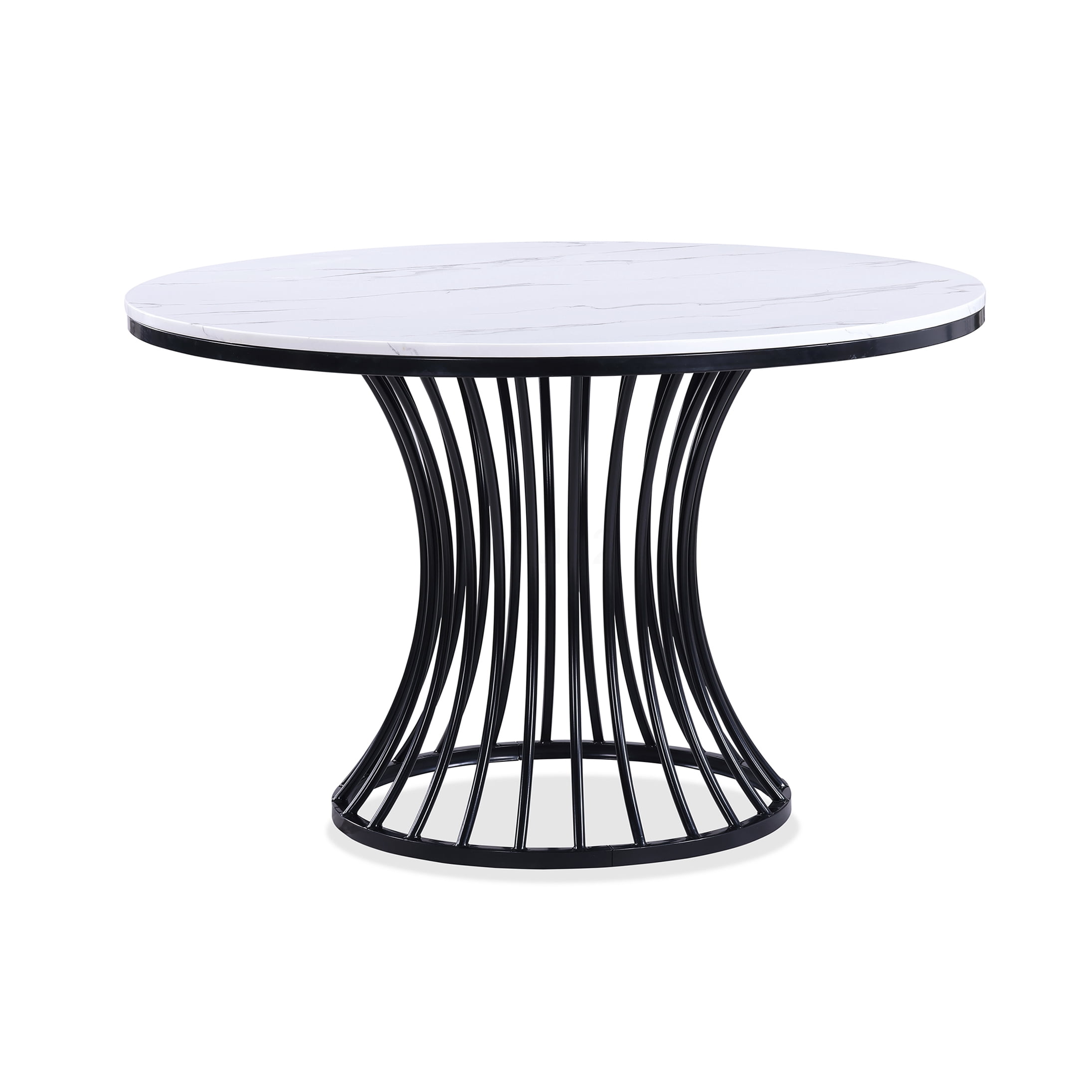 Modern Round Dining Table with Faux Marble Top and Cage Base, Black and ...