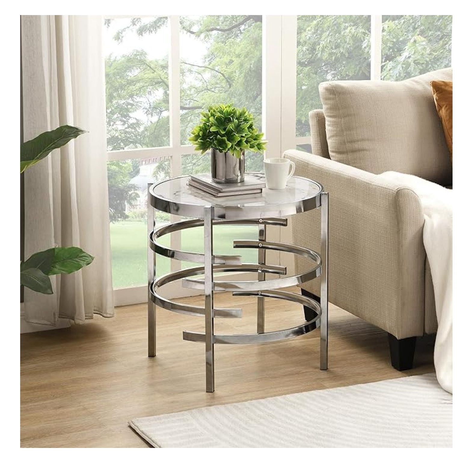 Irregular Round Table Modern Round End Table with Sintered Stone Top, Sofa Side Table with ...