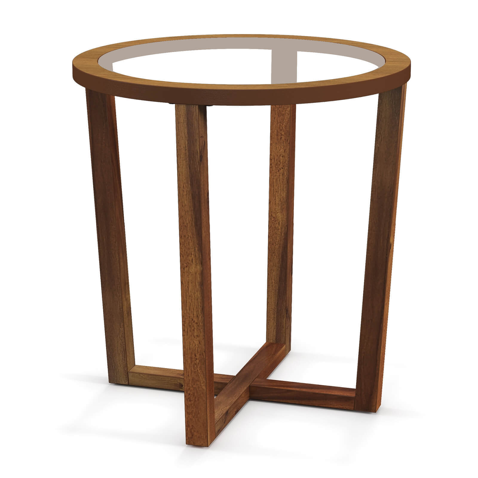 Modern Round End Table w/ Transparent Tempered Glass Top Solid Acacia ...
