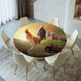 Modern Round Fitted Tablecloth,Farm Barn Yard And Rooster Early Bird