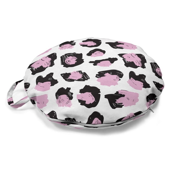 Modern Round Floor Cushion with Handle, Leopard Spots Style Animal Print Digital Brushstroke Camouflage Like, Pillow for Living Room & Dorms, 18" Round, Pale Pink Charcoal Grey, by Ambesonne