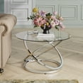 thumbnail image 1 of Modern Round Glass Coffee Table –Side Table with Elegant Silver Metal Frame and Tempered Glass Top,Perfect End Table for Living Room, Bedroom, or Office, 1 of 5