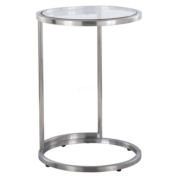Modern Round Glass End Table with Sturdy Metal Frame, Clear Tempered Glass Top C-Shape Design for Living Room, Bedroom