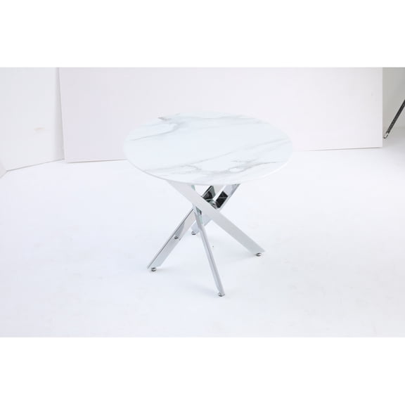 Modern Round Glass Table, 35.43 inches Of Granite With A Metal Frame.Kitchen Table Set For Dining Room, Party Table,Conference Table,Living Room,Office,Cafe,Home Kitchen,Bedroom