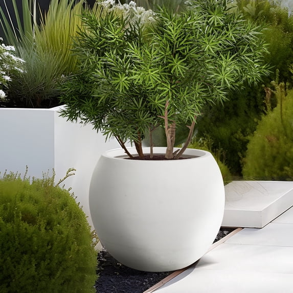 U-HOMY Round Planter with Drainage Hole, White MgO Flower Pot for Indoor Outdoor Porch Balcony