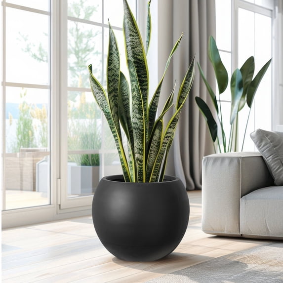 U-HOMY 13.7'' H X 17.7'' W X 17.7'' D Modern Round Indoor Planters with Drainage Hole - White MgO Flower Pots, Large Size for Porch, Balcony & Indoor Areas
