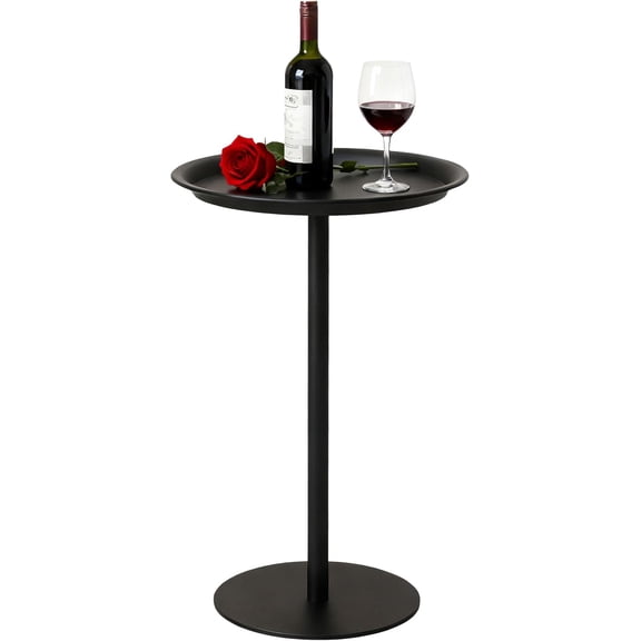 Modern Round Iron End Table with Metal Base, Stable Side Table for Living Room or Bedroom