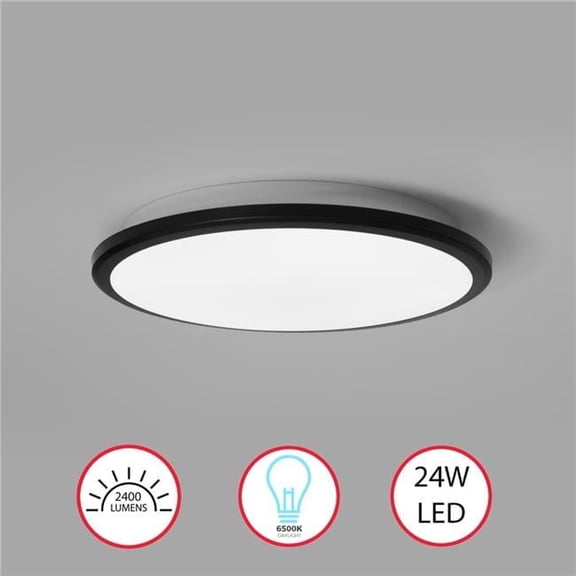 Modern Round LED Ceiling Light Fixture Flush Mount Lighting, 6500K Daylight White, Energy-Saving with 30,000 Hour Lifetime for Residential and Commercial Space, 12" Black Set of 2