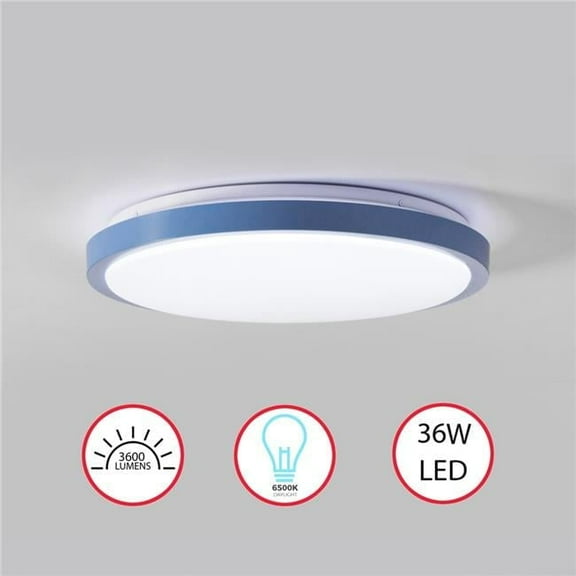 Modern Round LED Ceiling Light Fixture Flush Mount Lighting, 6500K Daylight White, Energy-Saving with 30,000 Hour Lifetime for Residential and Commercial Space, 15.5" Blue Set of 2