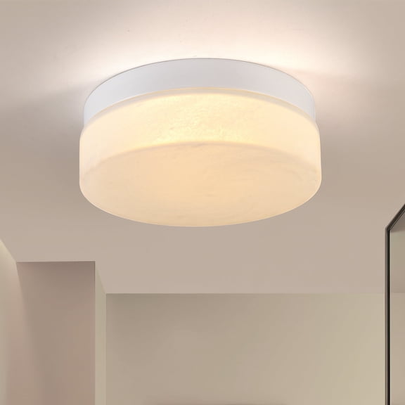 Modern Round LED Ceiling/Wall Light - White Metal Base & Cloud Glass Shade,  Dimmable Flush Mount Lamp for Corridor/Bedroom/Entryway (Matte white base + cloud glass)