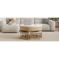 thumbnail image 1 of Modern Round Lift-Top Coffee Table with Storage & 3 Ottomans|White & Natural, 1 of 10