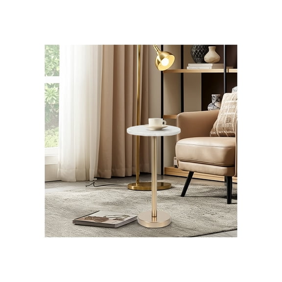 Modern Round Marble End or Side Table for Home Decor - Elegant Small Table Stand for Bedside Night Stand, Room, or Living Room Decor - Stylish Drink Table for Small Space or Bedroom Decor - 24", Ivory