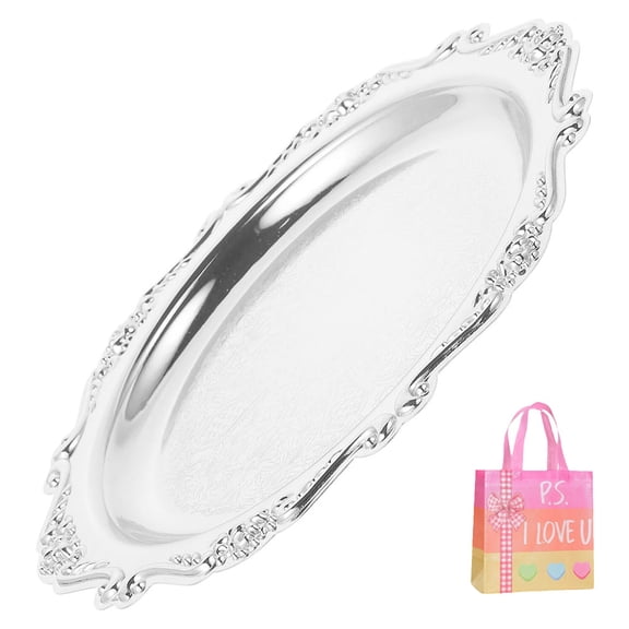Modern Round Metallic Serving & Catch All Tray - Small Silver Platter for Jewelry, Keys, Mail, Bathroom & Kitchen Counter Organization (XX)