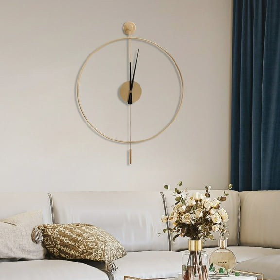 Modern Round Minimalist Wall Clock 20" Classical Decorative Wall Clock with Pendulum Non-Ticking Silent Quartz Creative Art Clocks for Home, Living Room, Bedroom (Gold)