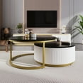 thumbnail image 1 of Modern Round Nesting Coffee Table Fluted with Drawer in Black & Gold in 27.6", 1 of 5
