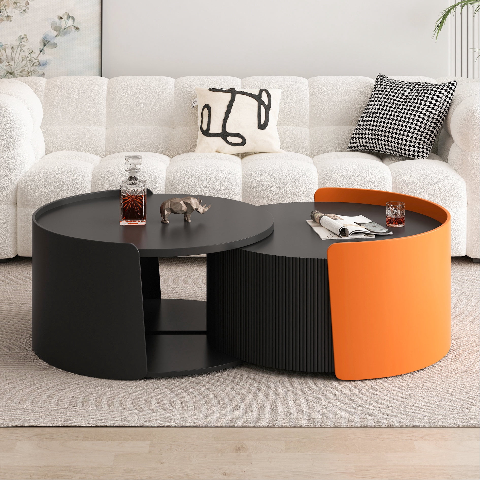 Nesting Table Function Modern Round Nesting Coffee Table | Pull-out Function for More Storage ...