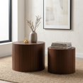 thumbnail image 1 of Modern Round Nesting Coffee Table Set of 2 - Walnut Finish Wood Living Room Table, 1 of 8
