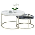 thumbnail image 1 of Modern Round Nesting Coffee Table Set with 31.5 in Two Tone Faux Marble Top and Gold Metal Legs Accent Wooden Stacking Side Tea Table for Living Room, 1 of 5