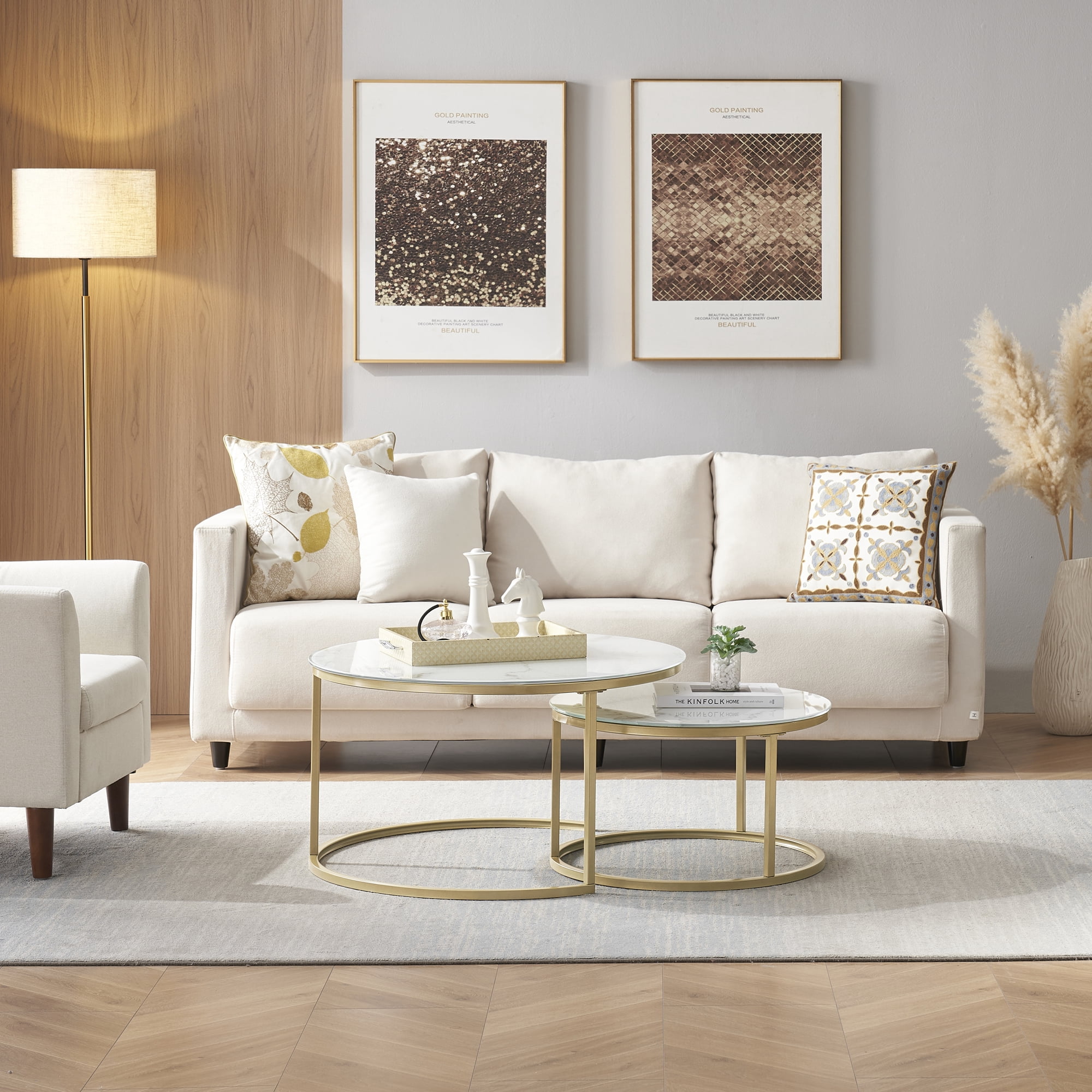 Modern Round Nesting Coffee Table Set with 31.5 in White Faux Marble ...
