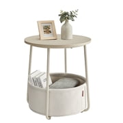 VASAGLE LILEA Collection - Small Round Side End Table, Modern Nightstand with Fabric Basket, Cream White