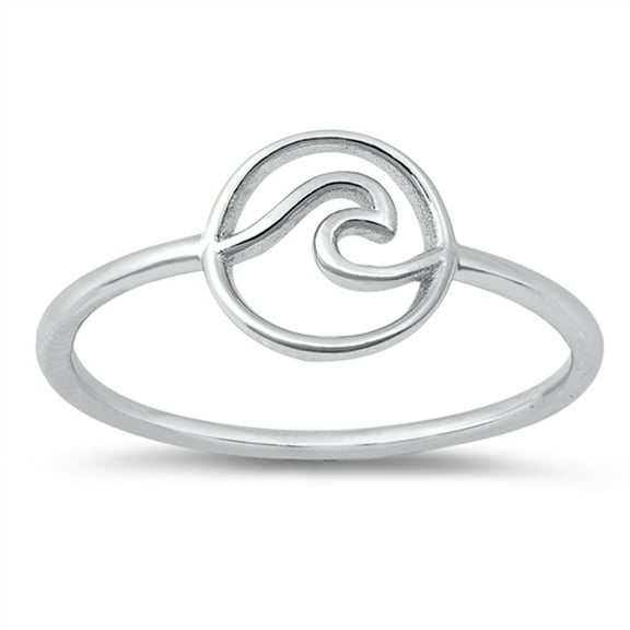 Modern Round Ocean Wave Ring .925 Sterling Silver Band Jewelry Female Male Unisex Size 12