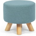 thumbnail image 1 of Modern Round Ottoman Foot Rest Stool/Seat with Linen Fabric and Non-Skid Wooden Legs (Blue), 1 of 14