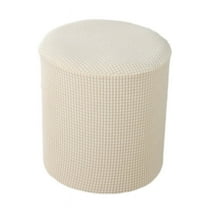 Modern Round Ottoman Slipcover Waffle Textured Jacquard Solid Color Stretch Velvet Footstool Footrest Protector Covers with Elastic Bottom Removable Washable