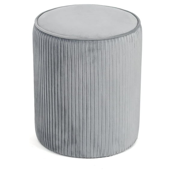 Modern Round Ottoman with Soft Padded Seat, Vanity Stool for Makeup, Upholstered Footrest Stool for Living Room Bedroom Home Office, Grey