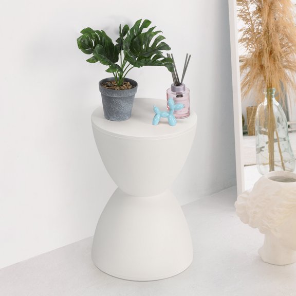 Modern Round PP Side Table, 17" Hourglass Accent End Table, Multi-Functional Stool & Side Table for Living Room Bedroom Entryway