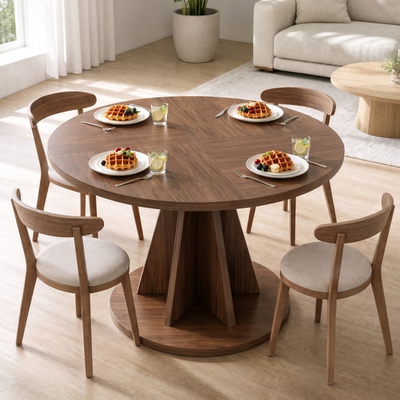 Modern Rung Table Modern Round Pedestal Dining Table, 31/47 Inch Dinner Table with Sturdy ...