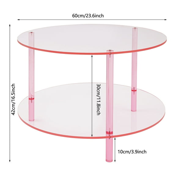Modern Round Pink Acrylic Coffee Table, Modern Coffee Table, 2-Tier Coffee Table