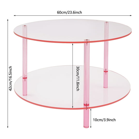 Modern Round Pink Acrylic Coffee Table, Modern Coffee Table, 2-Tier Coffee Table