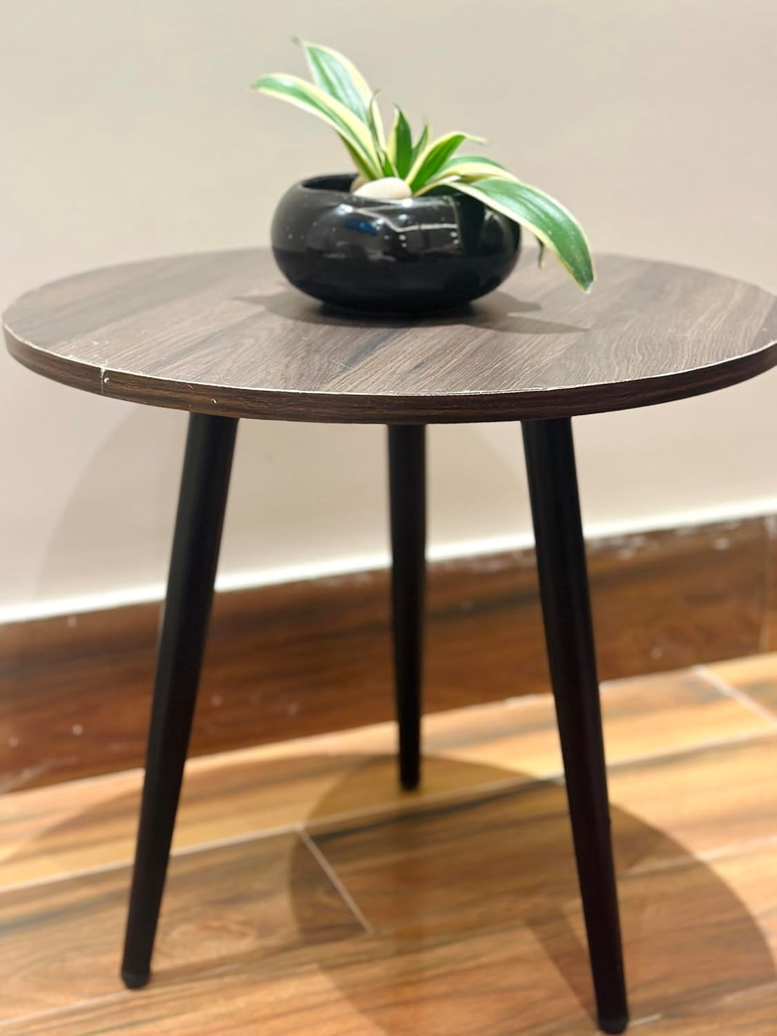 Modern Round Side Table 18 Inch Diameter Wood Laminate Top with Black ...