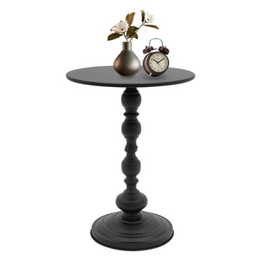 Modern Round Side Table, Home Small Coffee Table Retro Drink Table Lunch Table For Small Spaces, Accent End Table with Solid Steel Leg for Living Room, Bedroom,, Office (Black-15.7"D X 20.5"H)