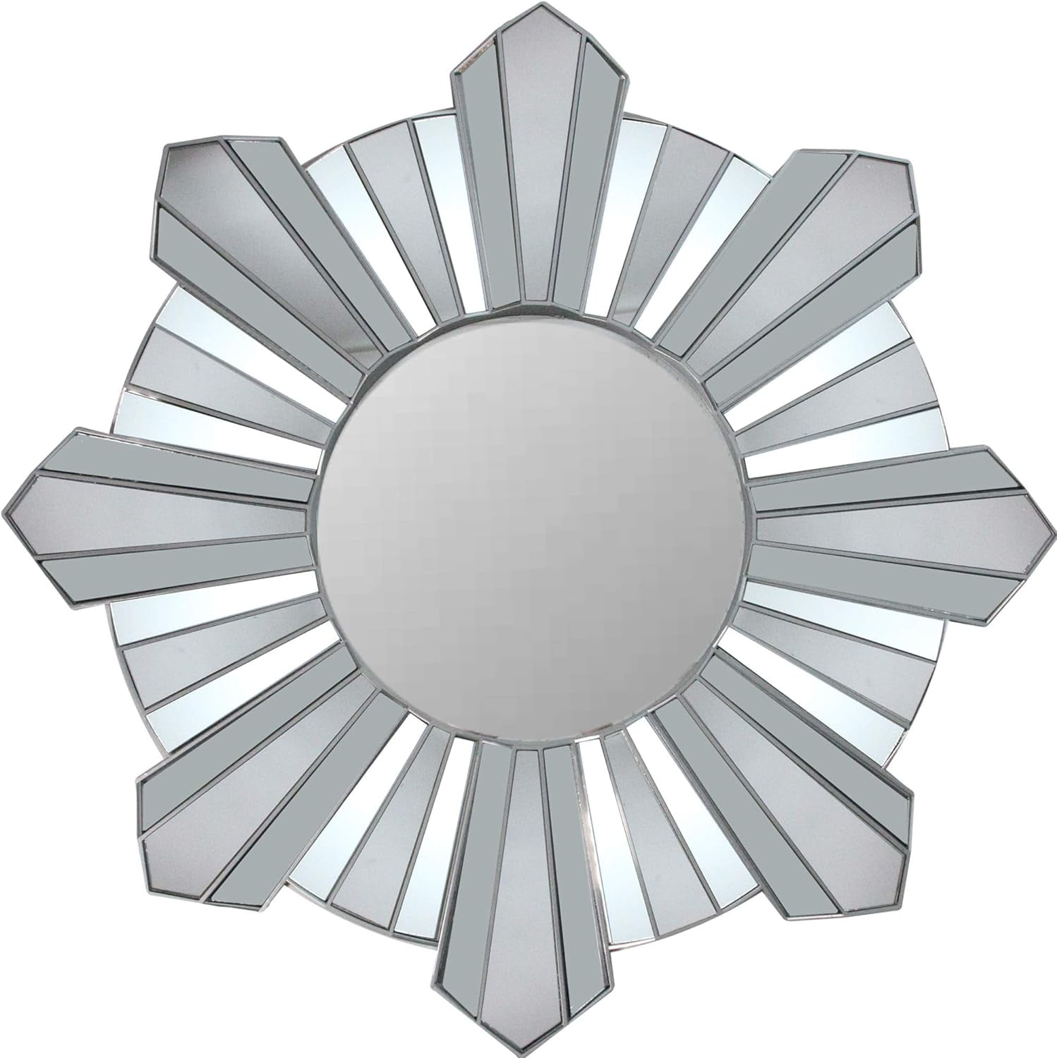 Modern Silver Sunburst Round Wall Mirror