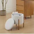 thumbnail image 1 of Modern Round Storage Ottoman, Ottoman Foot Stools With Metal Base, Ottoman Footstool with Removable Lid Storage Ottoman for Living Room, Bedroom, Makeup Room (White), 1 of 8