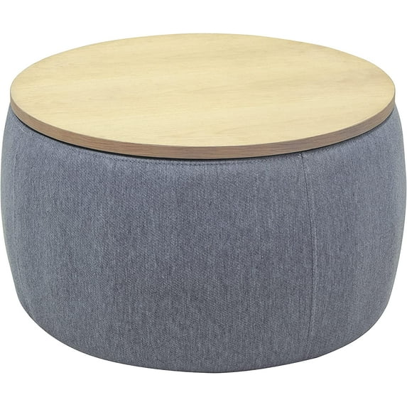 Modern Round Storage Ottoman with Wooden Top,Handmade Luxury Pleated Circle Fabric Storage Ottoman Coffee Table,End Table & Footstool for Living Room(Dark Gray)