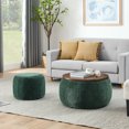 thumbnail image 1 of Modern Round Storage Ottoman with Wooden Lid, 2 in 1 Function, Work as Coffee Table and Ottoman, End Table & Footstool for Living Room, Green, 1 of 6