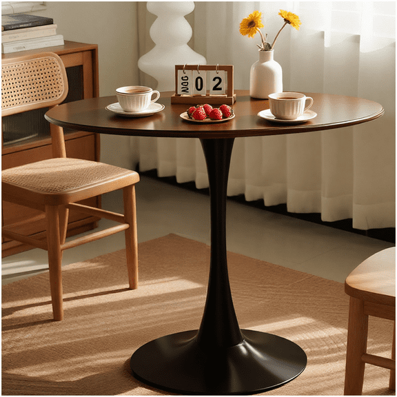 Modern Round Table with Tulip Leg, 24 Inch Walnut Finish Dining Table, Waterproof Top, Small Space Saver for Apartment, Breakfast Nook, Entryway