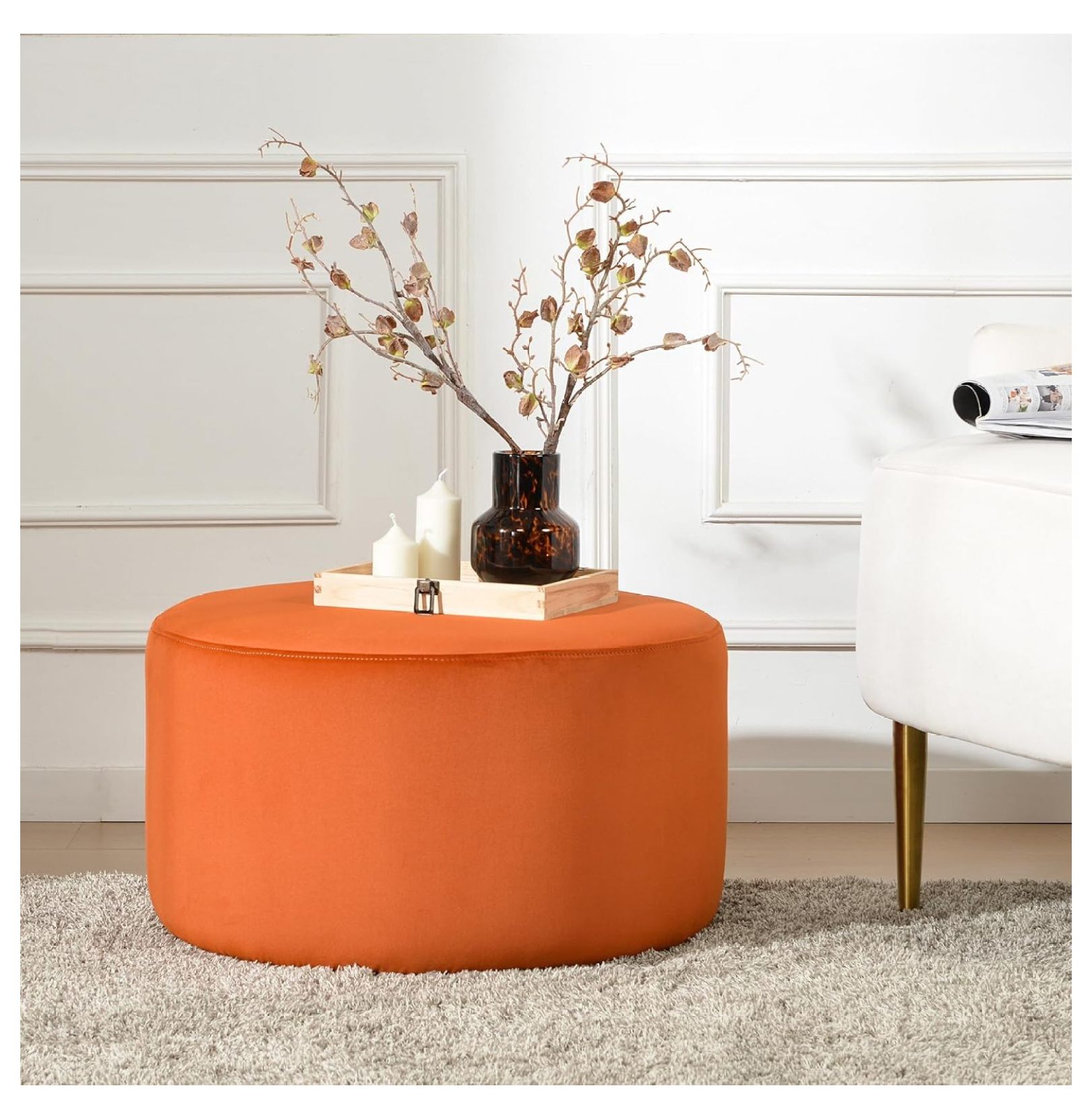 Modern Round Upholstered Ottoman with Soft Padded Seat, Multi ...