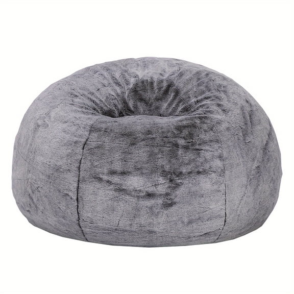 Modern Round Velvet Memory Foam Bean Bag Chair, Giant Fluffy Lazy Sofa for Living Room, Bedrooms, Gray