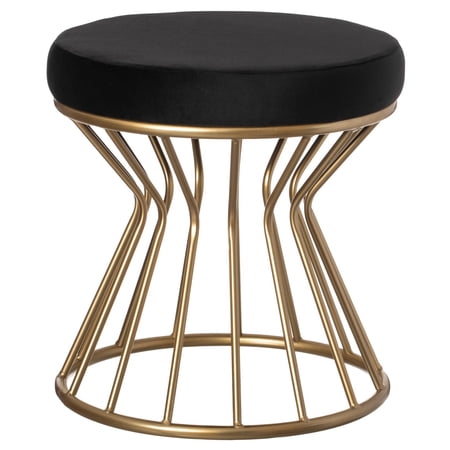 Modern Round Velvet Stool with Bent Gold Metal Base Standard Ottoman