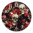 thumbnail image 1 of Modern Round Wall Clocks Non-Ticking Silent Clocks Battery Operated Quartz Clock Decorative for Bathroom,Office-Dark Background With Red Roses And Skulls(12inch), 1 of 4